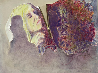 Gabriela Spector, Distanza, matite, filo,acquerelli ,cerniera. 40x50cm